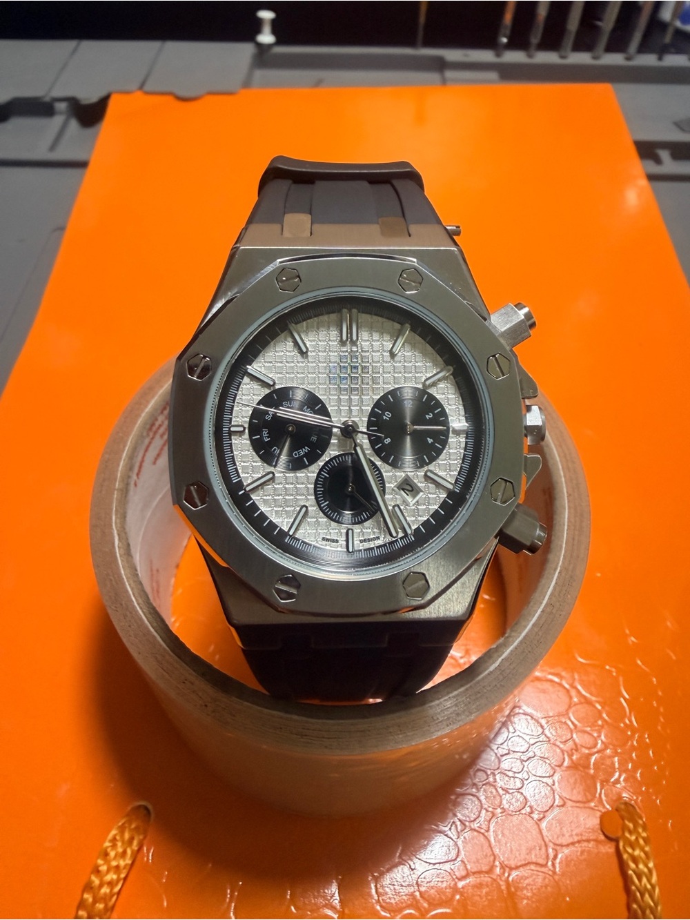 Men's Silver Chronograph Sport Watch with Black Strap